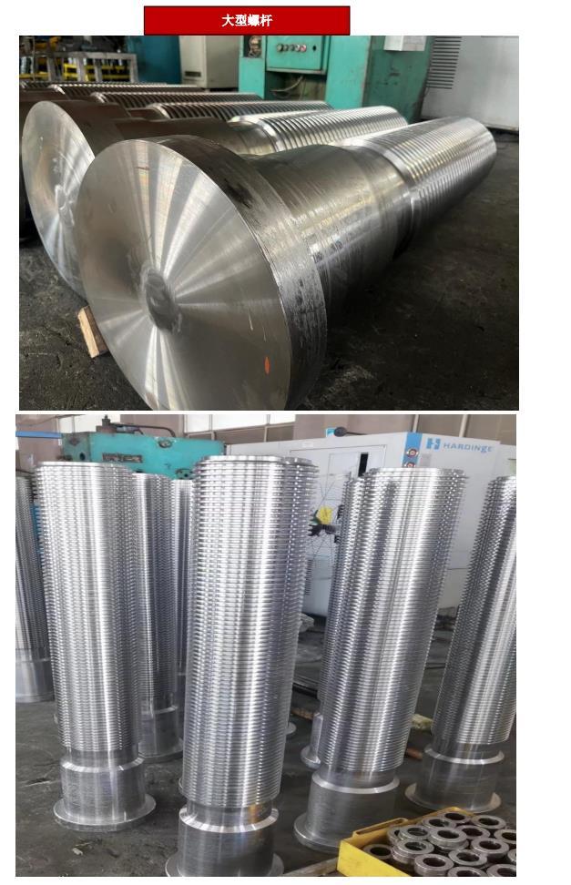 Large threaded shafts and screws photographed in the workshop